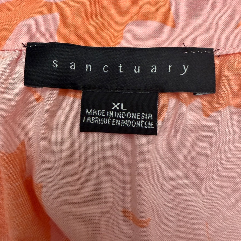 Sanctuary Square-Neck Elbow-Length Puff Sleeve Rayon Top XL - floral pink/orange - Picture 5 of 8
